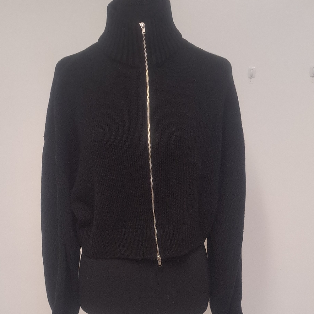 Black Zip-Front Turtleneck Sweater